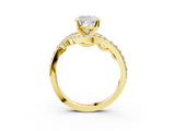 Yellow gold Cushion Solitaire Diamond Ring with Filigree Band and Four-Prong Setting_43