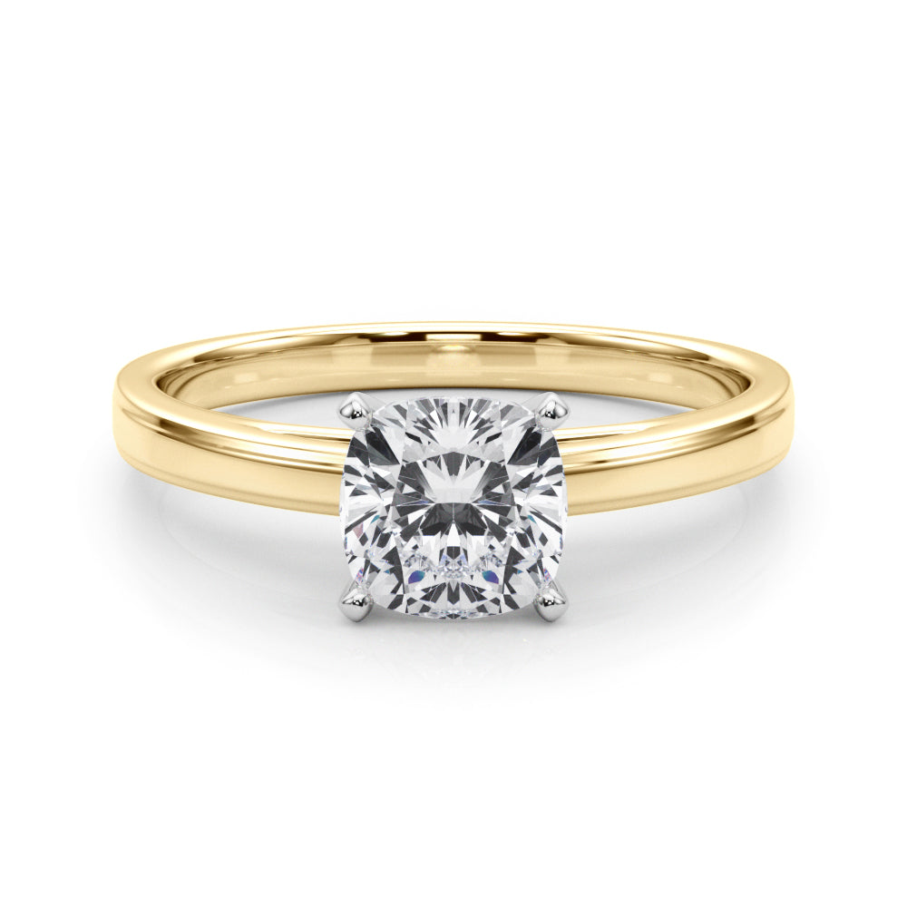 Yellow gold Cushion Solitaire Diamond Ring with Four-Prong Setting and Classic Band 1