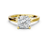 Yellow gold Cushion Solitaire Diamond Ring with Four-Prong Setting and Tapered Band 1