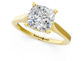Yellow gold Cushion Solitaire Diamond Ring with Four-Prong Setting and Tapered Band 2