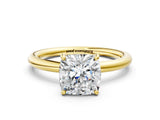 Yellow gold Cushion Solitaire Diamond Ring with Four-Prong Setting on a Plain Band_20