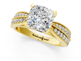 Yellow gold Cushion Solitaire Diamond Ring with Milgrain Pavé Band and Four-Prong Setting_143