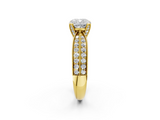 Yellow gold Cushion Solitaire Diamond Ring with Milgrain Pavé Band and Four-Prong Setting_144