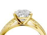 Yellow gold Cushion Solitaire Diamond Ring with Milgrain Pavé Band and Four-Prong Setting_146