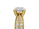 Yellow gold Cushion Solitaire Diamond Ring with Milgrain Pavé Band and Four-Prong Setting_147