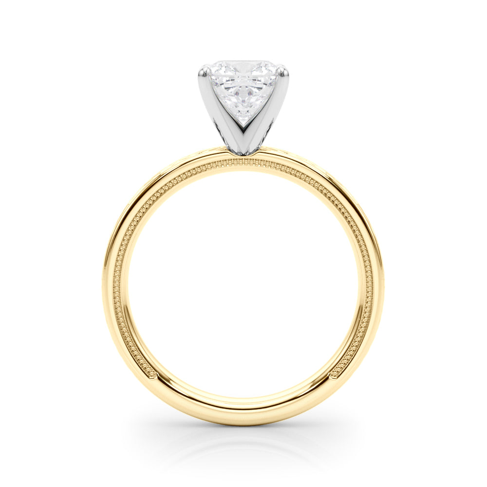 Yellow gold Cushion Solitaire Diamond Ring with Milgrain and Black Enamel X Pattern Band 2