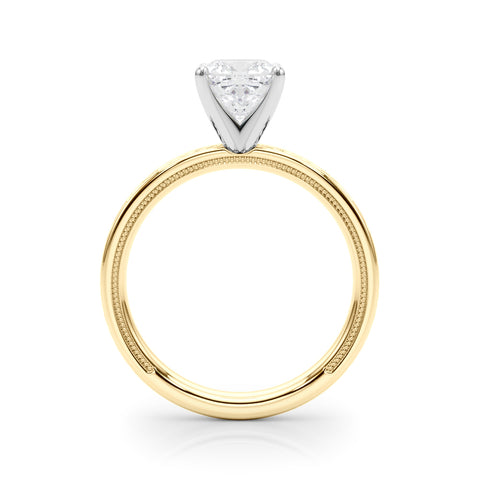 Yellow gold Cushion Solitaire Diamond Ring with Milgrain and Black Enamel X Pattern Band 2