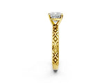 Yellow gold Cushion Solitaire Diamond Ring with Milgrain and Black Enamel X Pattern Band_82