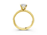 Yellow gold Cushion Solitaire Diamond Ring with Milgrain and Black Enamel X Pattern Band_83