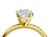 Yellow gold Cushion Solitaire Diamond Ring with Milgrain and Black Enamel X Pattern Band_84