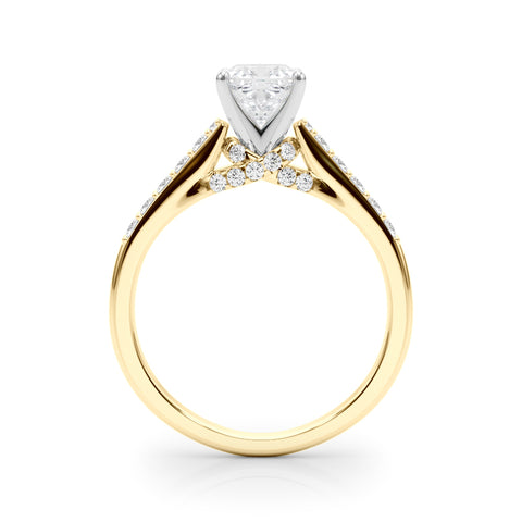Yellow gold Cushion Solitaire Diamond Ring with Pavé Band and Four-Prong Setting 2