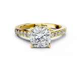 Yellow gold Cushion Solitaire Diamond Ring with Pavé Band and Four-Prong Setting_104