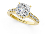 Yellow gold Cushion Solitaire Diamond Ring with Pavé Band and Four-Prong Setting_105