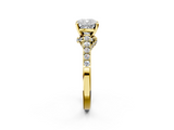 Yellow gold Cushion Solitaire Diamond Ring with Pavé Band and Four-Prong Setting_106