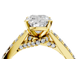 Yellow gold Cushion Solitaire Diamond Ring with Pavé Band and Four-Prong Setting_108