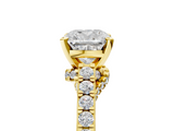 Yellow gold Cushion Solitaire Diamond Ring with Pavé Band and Four-Prong Setting_109