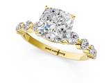 Yellow gold Cushion Solitaire Diamond Ring with Pave Band and Four-Prong Setting_270