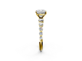 Yellow gold Cushion Solitaire Diamond Ring with Pave Band and Four-Prong Setting_271