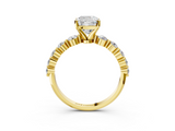 Yellow gold Cushion Solitaire Diamond Ring with Pave Band and Four-Prong Setting_272