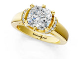 Yellow gold Cushion Solitaire Diamond Ring with Pave Band and Six-Prong Setting_35