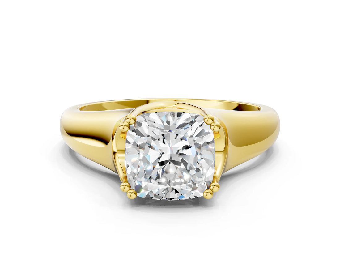 Yellow gold Cushion Solitaire Diamond Ring with Six-Prong Cathedral Setting_32