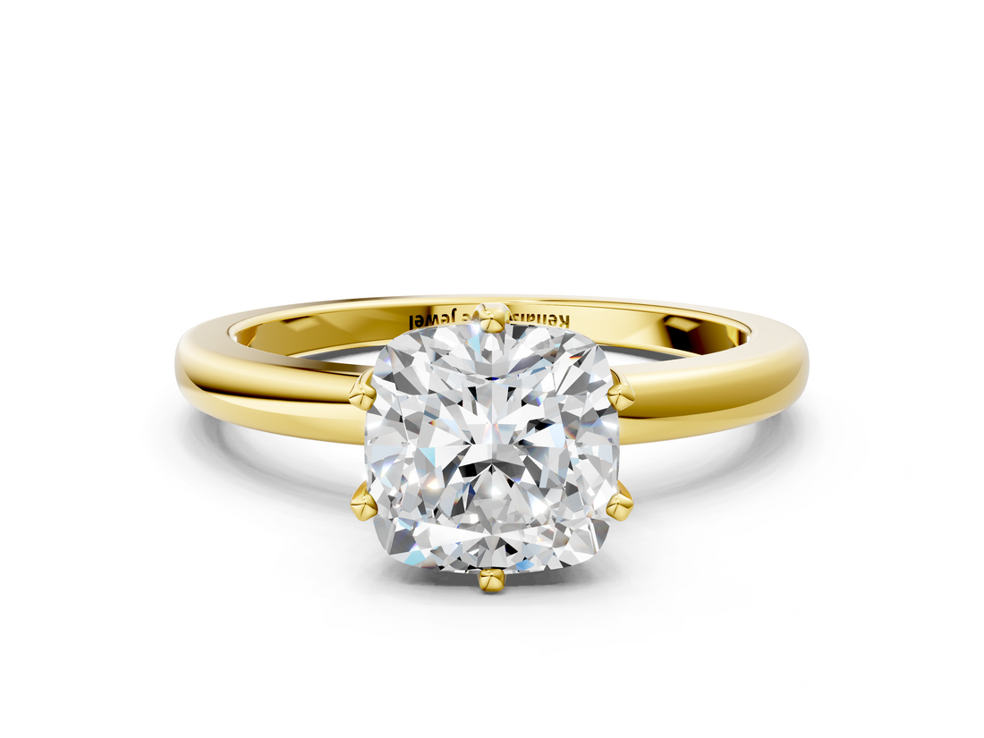 Yellow gold Cushion Solitaire Diamond Ring with Six-Prong Setting on a Classic Band_3