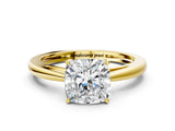 Yellow gold Cushion Solitaire Diamond Ring with Split Shank and Four-Prong Setting_12