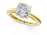 Yellow gold Cushion Solitaire Diamond Ring with Split Shank and Four-Prong Setting_13