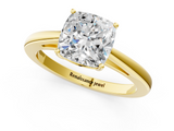 Yellow gold Cushion Solitaire Diamond Ring with Split Shank and Four-Prong Setting_20