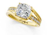 Yellow gold Cushion Solitaire Diamond Ring with Split Shank and Prong Setting_67