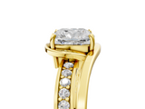 Yellow gold Cushion Solitaire Diamond Ring with Split Shank and Prong Setting_71