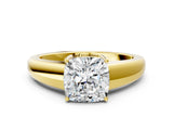 Yellow gold Cushion Solitaire Diamond Ring with Tapered Band and Four-Prong Setting_48