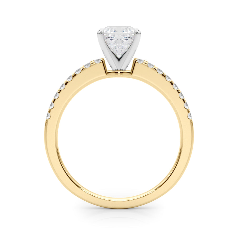 Yellow gold Cushion Solitaire Diamond with Pavé Band and Four-Prong Setting 2