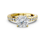 Yellow gold Cushion Solitaire Diamond with Pavé Band and Four-Prong Setting_84