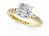 Yellow gold Cushion Solitaire Diamond with Pavé Band and Four-Prong Setting_85