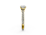 Yellow gold Cushion Solitaire Diamond with Pavé Band and Four-Prong Setting_86