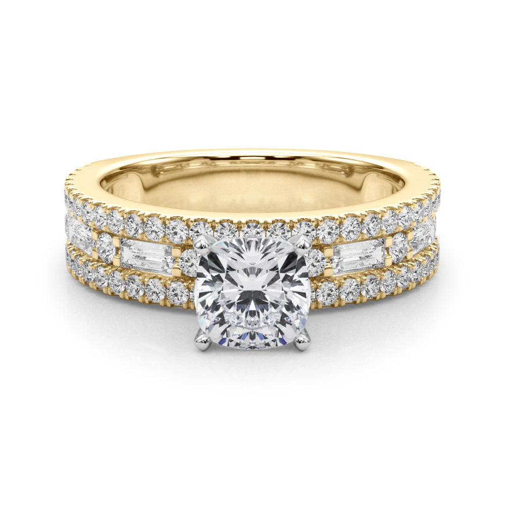 Yellow gold Cushion Solitaire Diamond with Pave and Channel Set Band 1