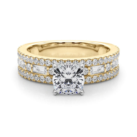 Yellow gold Cushion Solitaire Diamond with Pave and Channel Set Band 1
