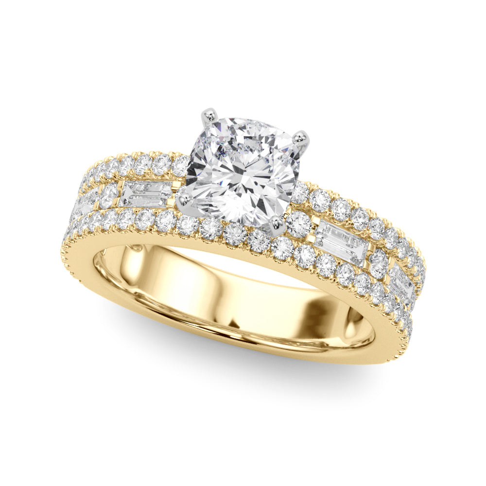 Yellow gold Cushion Solitaire Diamond with Pave and Channel Set Band