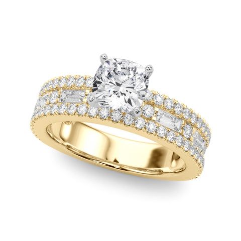 Yellow gold Cushion Solitaire Diamond with Pave and Channel Set Band