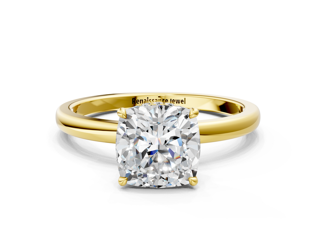 Yellow gold Cushion Solitaire Engagement Ring with Cathedral Band and Four-Prong Setting_21