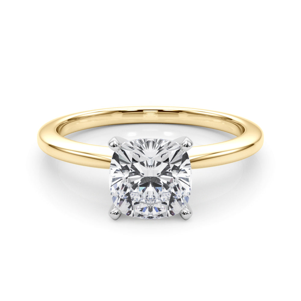 Yellow gold Cushion Solitaire Engagement Ring with Classic Band and Four-Prong Setting 1