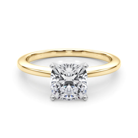 Yellow gold Cushion Solitaire Engagement Ring with Classic Band and Four-Prong Setting 1