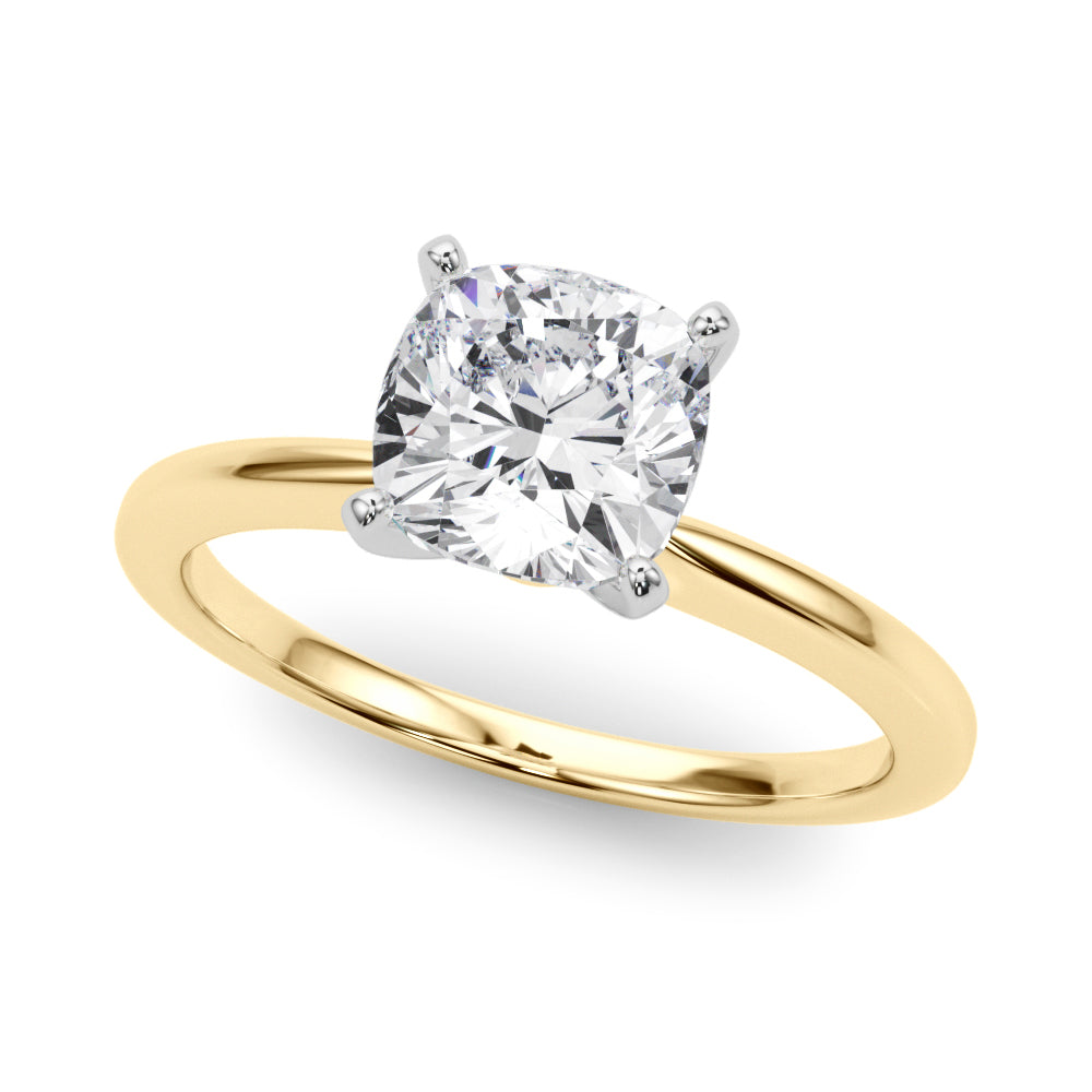 Yellow gold Cushion Solitaire Engagement Ring with Classic Band and Four-Prong Setting