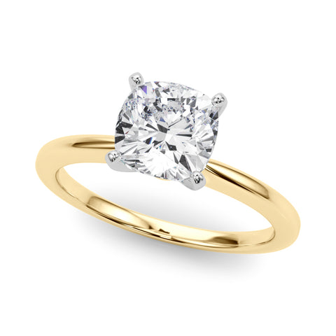 Yellow gold Cushion Solitaire Engagement Ring with Classic Band and Four-Prong Setting
