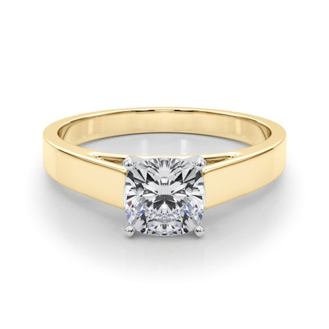 Yellow gold Cushion Solitaire Engagement Ring with Four-Prong Setting and Tapered Band 1