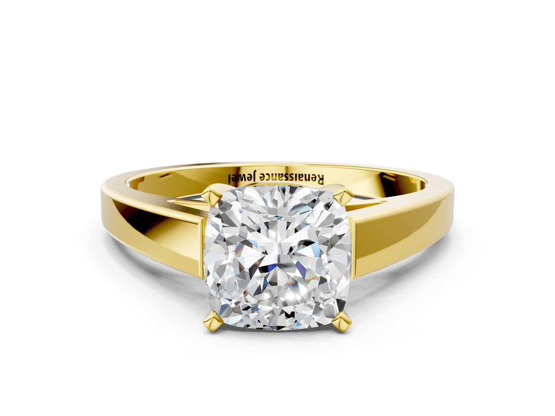Yellow gold Cushion Solitaire Engagement Ring with Four-Prong Setting and Tapered Band_8
