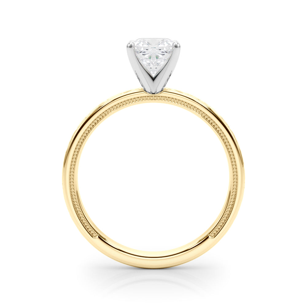 Yellow gold Cushion Solitaire Engagement Ring with Scrollwork Band and Four-Prong Setting 2