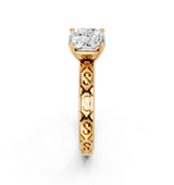 14K Yellow Gold 2.03 Carat D VVS2 Cushion Solitaire Engagement Ring with Scrollwork Band and Four-Prong Setting
