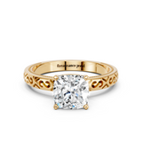 14K Yellow Gold 2.03 Carat D VVS2 Cushion Solitaire Engagement Ring with Scrollwork Band and Four-Prong Setting